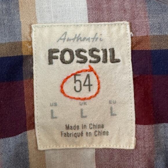 Fossil 54 Plaid Western Pearl Snap Long Sleeve Button Down Shirt Size Large - Picture 4 of 12